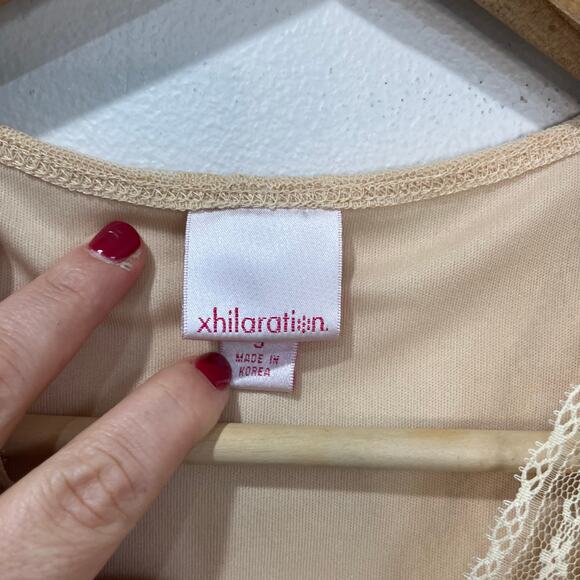 Xhilaration Lace Wrap Top Sheer Vintage Y2K Tie Blouse Beige Size S - Picture 3 of 8